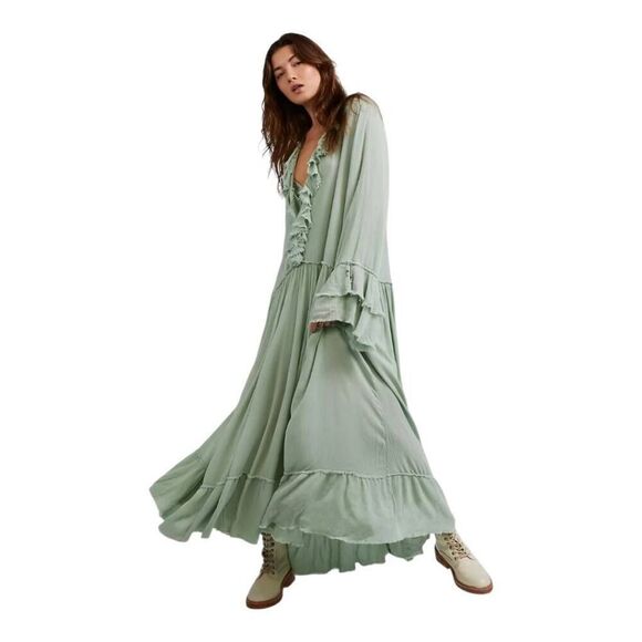 Free people Sweet Darlin Maxi Dress minted jade oversized small ruffle revolve - Picture 2 of 15